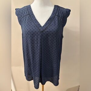 41 Hawthorn Gina Scalloped Navy V-Neck Polka Dot Blouse